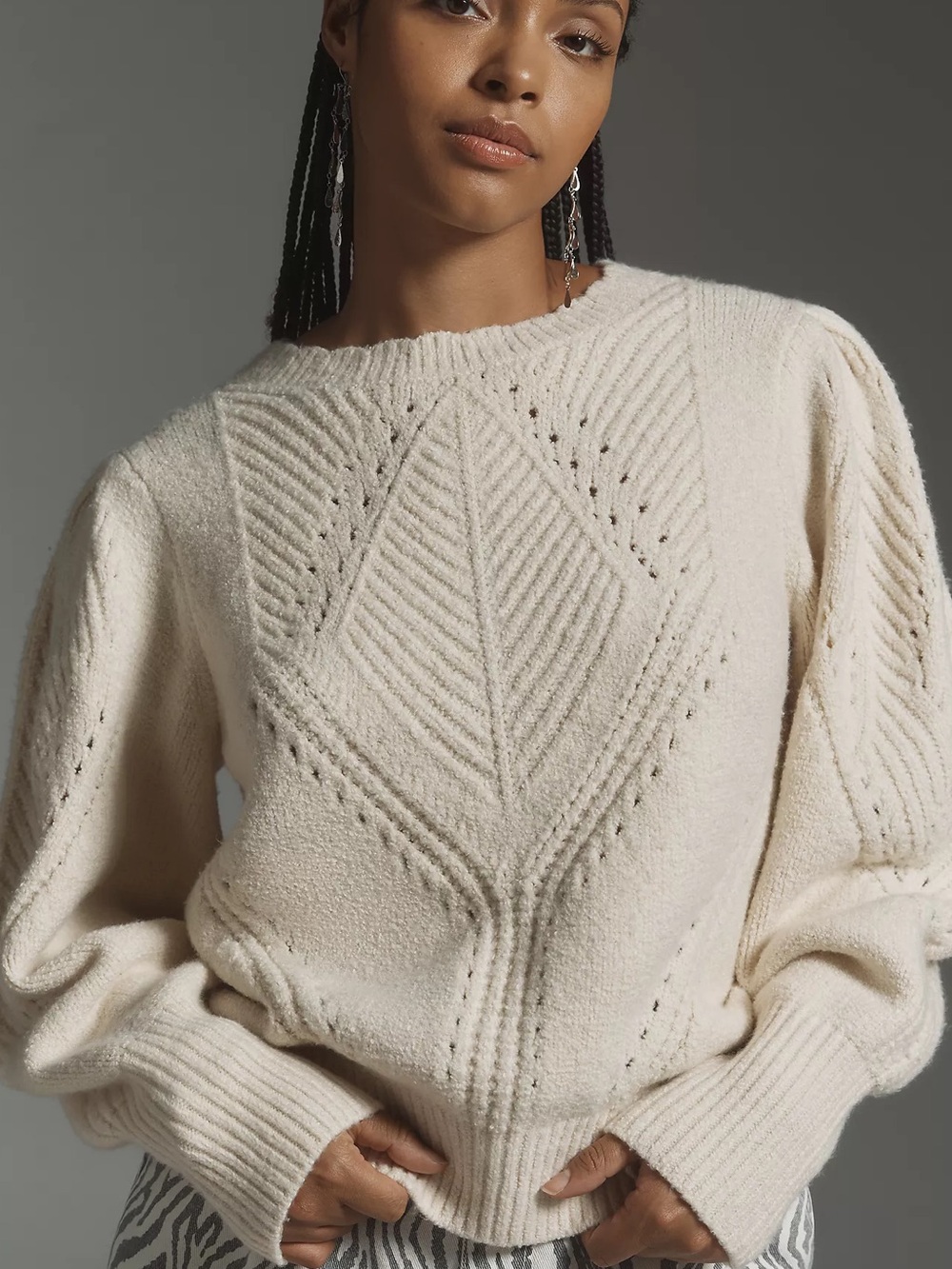 ANTHROPOLOGIE Scalloped Collar Puff Sleeve Sweater